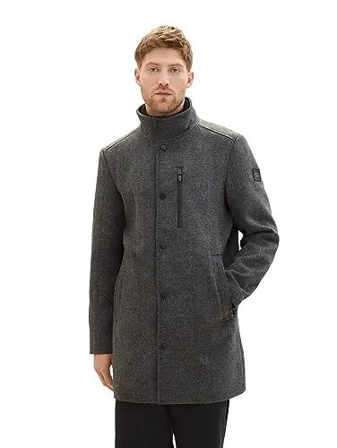 Produktbild: TOM TAILOR Herren 1037362 2-in-1 Wollmantel mit integrierter Innenjacke, 30500-dark Grey Black Herringbone, XXL