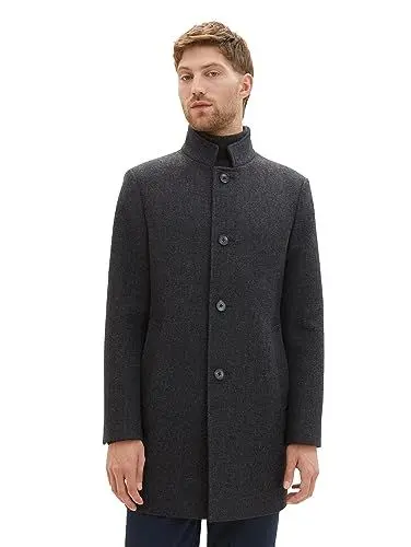 Produktbild: TOM TAILOR Herren 1037407 3-Knopf Wollmantel mit Stehkragen, 32525-grey Big Herringbone Optic, XXL