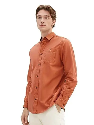 Produktbild: TOM TAILOR Herren 1037450 Regular Fit Hemd aus Baumwolle, 32316-orange red Chambray, XXXL