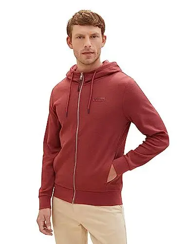 Produktbild: TOM TAILOR Herren 1037843 Klassische Reißverschlussjacke mit Kapuze, 32220-burned Bordeaux red, XXL