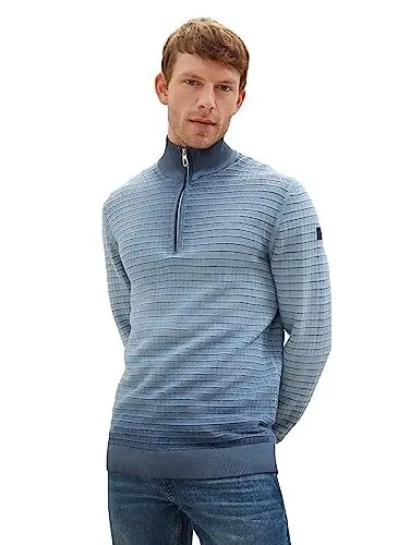 Produktbild: TOM TAILOR Herren 1038204 Washed Look Troyer Strickpullover aus Baumwolle, 10668-sky Captain Blue, XXL