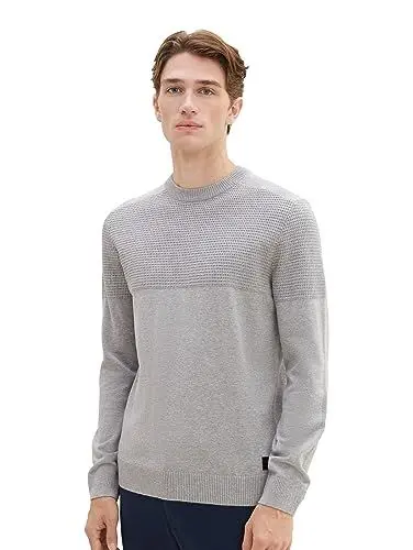 Produktbild: TOM TAILOR Herren 1038221 Strick-Pullover aus Baumwolle, 12035-Grey Heather Melange, XL