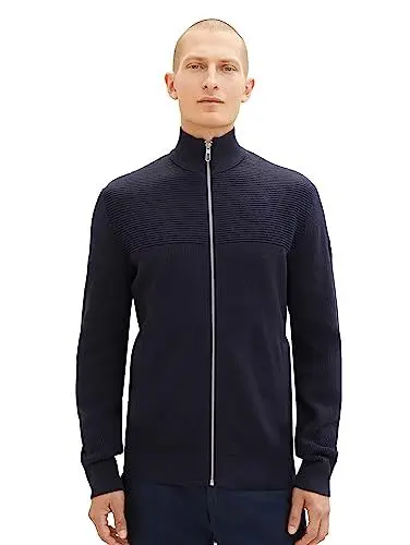 Produktbild: TOM TAILOR Herren 1038317 Moderne Strick-Jacke im Struktur-Mix, 13160-Knitted Navy Melange, L