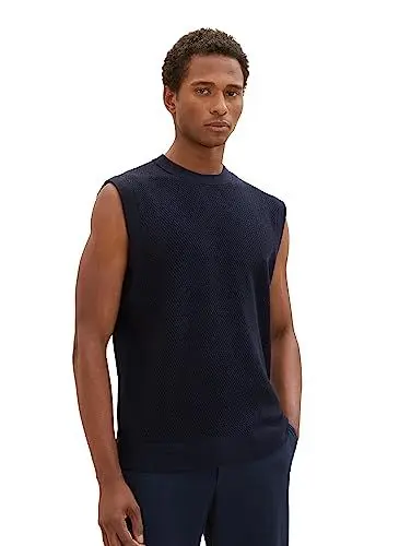 Produktbild: TOM TAILOR Herren 1038691 Strick-Pullunder mit Rundhals-Ausschnitt, 13160-Knitted Navy Melange, XXL