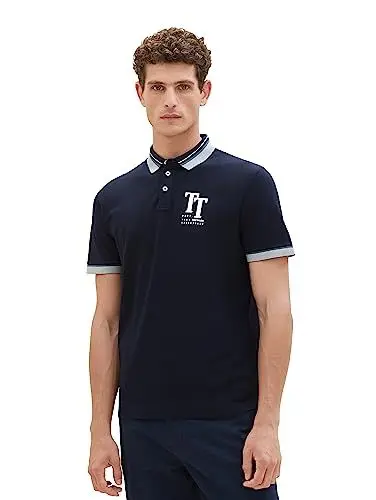 Produktbild: TOM TAILOR Herren 1038848 Basic Poloshirt mit Logo-Print, 10668-sky Captain Blue, M