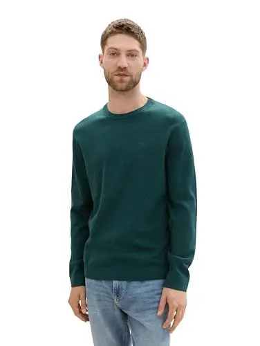 Produktbild: TOM TAILOR Herren 1039805 Strickpullover mit Crewneck, 36296 - Dark Tree Green Melange, S
