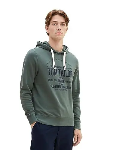 Produktbild: TOM TAILOR Herren 1039843 Hoodie mit Logo-Print, 19643-green dust, M