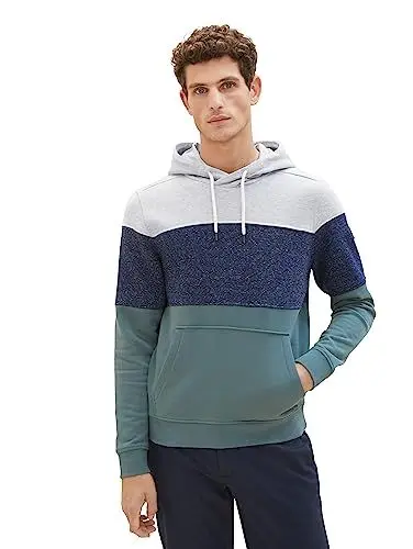 Produktbild: TOM TAILOR Herren 1039889 Hoodie mit Cutline-Optik, 19643-green dust, XXL