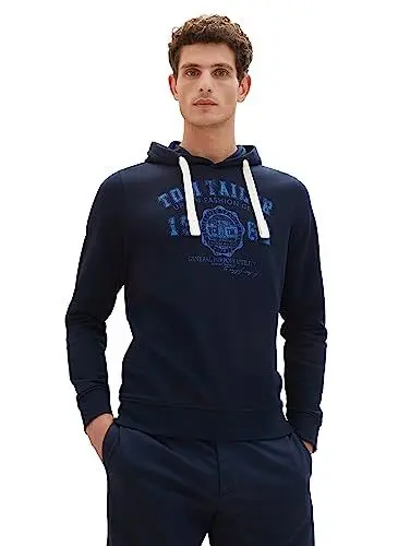 Produktbild: TOM TAILOR Herren 1039896 Basic Hoodie mit Logo-Print, 10302-Dark Blue, XXL