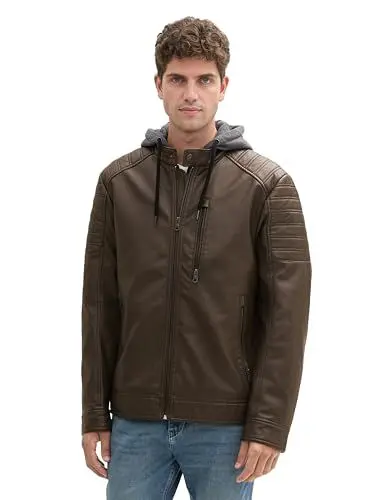 Produktbild: TOM TAILOR Herren 1041317 Fake-Lederjacke im Biker-Style mit Kapuze, 36359-Chestnut Leather, L