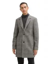 Produktbild: TOM TAILOR Herren 1042474 Wollmantel mit Knopfleiste, 32806-Ecru Black Houndstooth, M