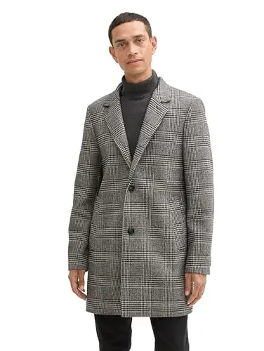 Produktbild: TOM TAILOR Herren 1042474 Wollmantel mit Knopfleiste, 32806-Ecru Black Houndstooth, M