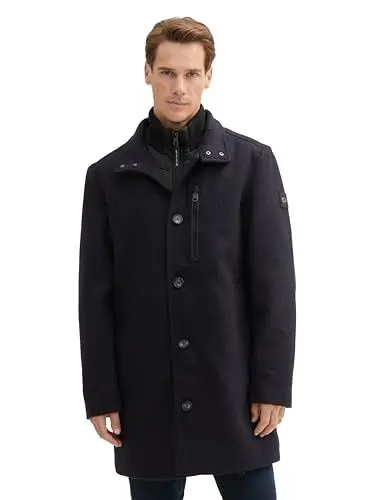 Produktbild: TOM TAILOR Herren 1042475 Wollmantel mit Brusttasche, 36085-Dark Blue Small Herringbone, XL
