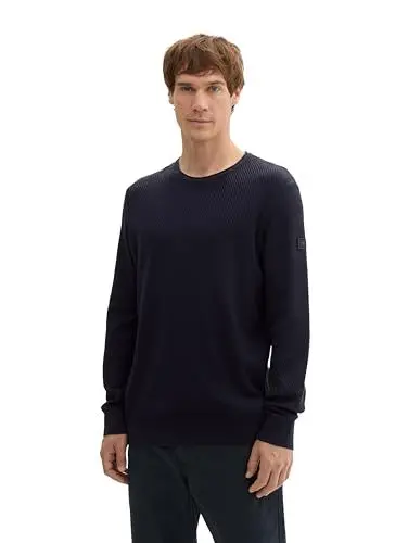 Produktbild: TOM TAILOR Herren 1043235 Basic Pullover mit Rundhalsausschnitt, 13160-Knitted Navy Melange, X-Large