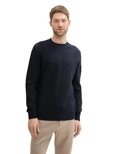 Produktbild: TOM TAILOR Herren 1043258 Basic Strickpullover mit Rundhalsausschnitt, 36506-Sky Captain Blue Twotone, X-Large