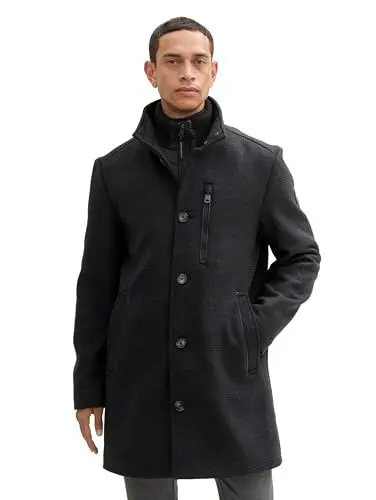 Produktbild: TOM TAILOR Herren 1043708 Wollmantel mit Knopfleiste, 35784-Anthra Tonal Regular Check, 3XL