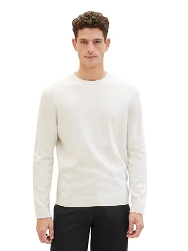 Produktbild: TOM TAILOR Herren Basic Crewneck Pullover aus Baumwolle, 13174 - Soft Vanilla Melange, S