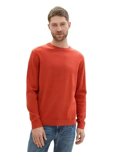 Produktbild: TOM TAILOR Herren Basic Crewneck Pullover aus Baumwolle, 36301 - Blood Orange Melange, L