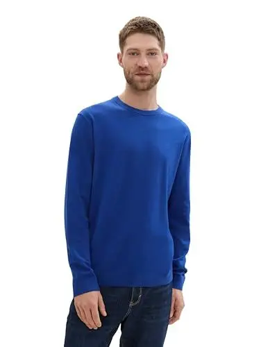 Produktbild: TOM TAILOR Herren Basic Crewneck Pullover aus Baumwolle, 36304 - Bright Royal Blue Melange, XL