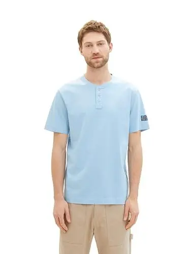 Produktbild: TOM TAILOR Herren Basic Henley T-Shirt mit Streifen, 32245 - Washed Out Middle Blue, XXL