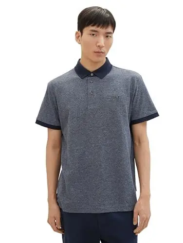 Produktbild: TOM TAILOR Herren Basic Piqué Poloshirt mit Brusttasche, 19932 - Navy Grindle Structure, M