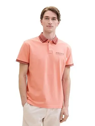 Produktbild: TOM TAILOR Herren Basic Piqué Poloshirt mit Logo-Print , Hazy Coral Rose, L
