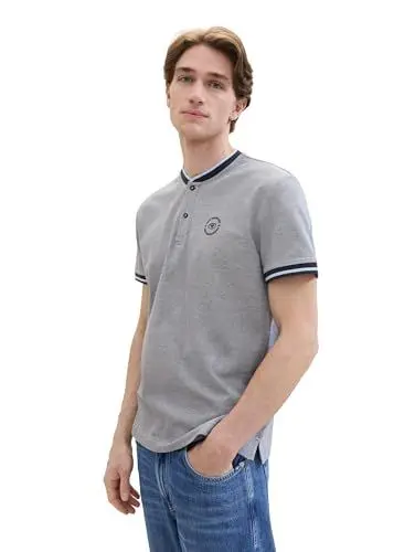 Produktbild: TOM TAILOR Herren Basic Piqué Poloshirt mit Stehkragen, navy white two tone pique, L