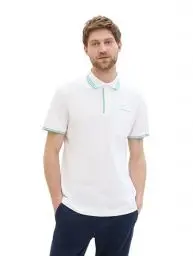 Produktbild: TOM TAILOR Herren Basic Piqué Poloshirt mit farbigen Details, White, M