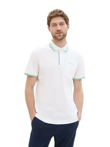 Produktbild: TOM TAILOR Herren Basic Piqué Poloshirt mit farbigen Details, White, M