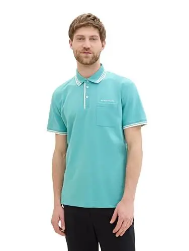 Produktbild: TOM TAILOR Herren Basic Piqué Poloshirt mit farbigen Details, meadow teal, XXXL
