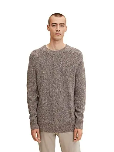 Produktbild: TOM TAILOR Herren Basic Strickpullover 1032292, 30368 - Navy White Brown Mouline, L