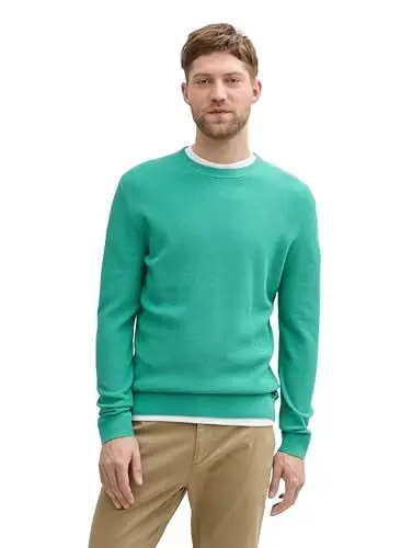 Produktbild: TOM TAILOR Herren Basic Strickpullover aus Baumwolle, 37437 - Bright Jade Green Melange, M