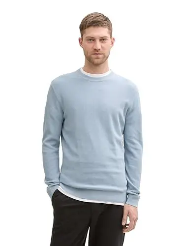 Produktbild: TOM TAILOR Herren Basic Strickpullover aus Baumwolle, 37709 - Light Dove Blue Melange, L