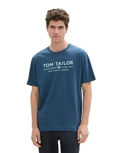 Produktbild: TOM TAILOR Herren Basic T-Shirt mit Logo-Print,26779 - Nighttime Blue, XXL