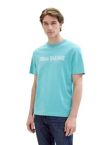 Produktbild: TOM TAILOR Herren Basic T-Shirt mit Logo-Print, meadow teal, L