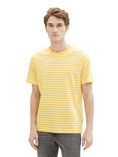 Produktbild: TOM TAILOR Herren Basic T-Shirt mit Streifen, 35209 - Sunny Yellow White Stripe, XXXL