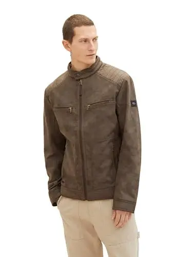 Produktbild: TOM TAILOR Herren Bikerjacke aus Velours, 30513 - Buffalo Brown Fake Leather, S