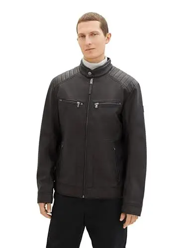 Produktbild: TOM TAILOR Herren Bikerjacke aus Velours, 35654 - Black Fake Leather, XL