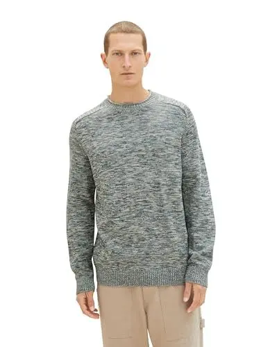 Produktbild: TOM TAILOR Herren Crewneck Strickpullover aus Baumwolle, dusty dark teal mouline, L