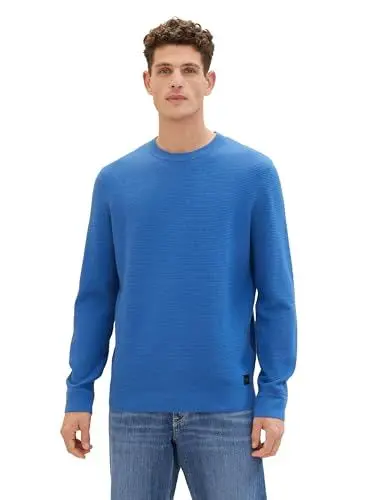 Produktbild: TOM TAILOR Herren Crewneck Strickpullover aus Baumwolle, sure blue melange, L