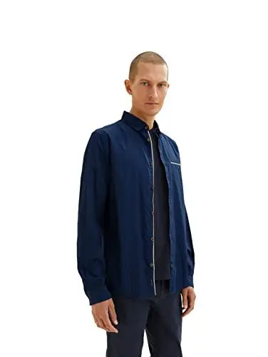 Produktbild: TOM TAILOR Herren Hemd mit Struktur 1033708, 30749 - Navy Blue Stripy Structure, XL