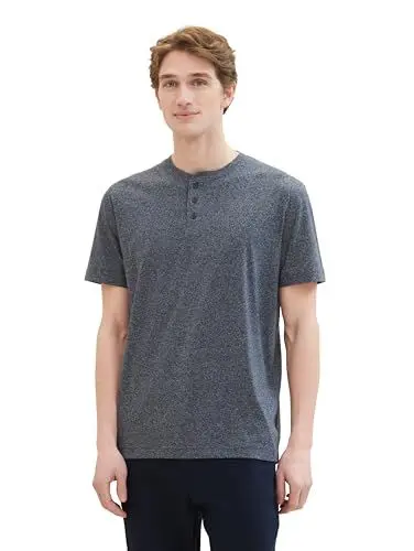 Produktbild: TOM TAILOR Herren Henley T-Shirt mit Knopfleiste, 19932 - Navy Grindle Structure, M