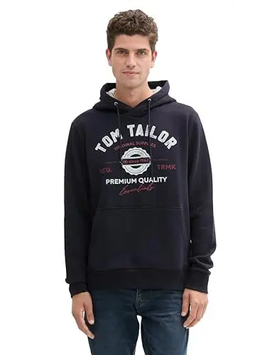 Produktbild: TOM TAILOR Herren Hoodie Sweatshirt mit Logo-Print, 10668 - Sky Captain Blue, XL
