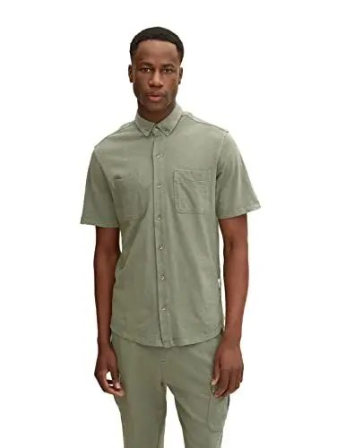 Produktbild: TOM TAILOR Herren Naturally Dyed Kurzarmhemd aus Jersey 1031034, 29003 - Olive Branch Green, M