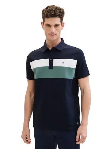 Produktbild: TOM TAILOR Herren Piqué Poloshirt mit Blockstreifen, 10668 - Sky Captain Blue, L