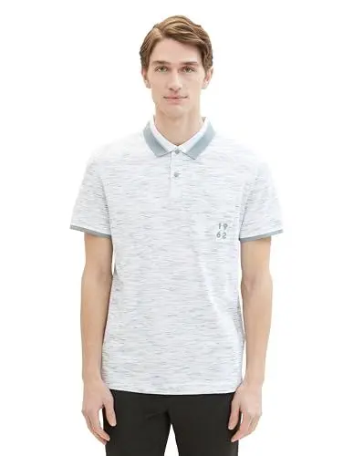 Produktbild: TOM TAILOR Herren Piqué Poloshirt mit Brusttasche, 35113 - White Grey Mint Injected, XL
