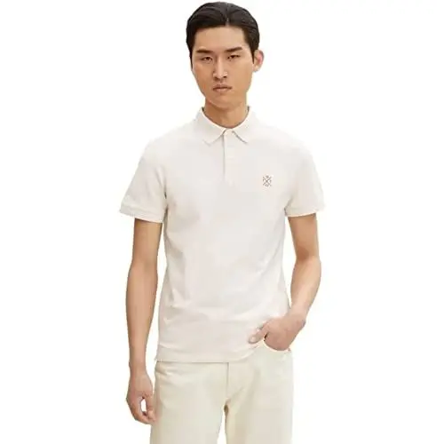 Produktbild: TOM TAILOR Herren Piqué Poloshirt mit Stickerei 1031623, 30065 - Buttercream Two Tone Structure, S