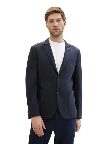 Produktbild: TOM TAILOR Herren Piqué Sakko mit Reverskragen, 32850 - Blue Classic Melange, 50