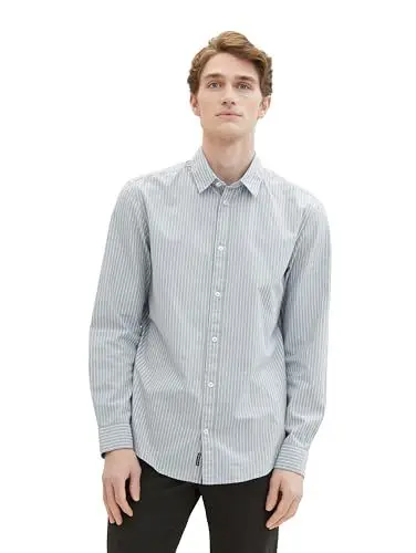 Produktbild: TOM TAILOR Herren Regular Fit Basic Hemd mit Streifen, 35229 - Grey Mint Stripe, XXL