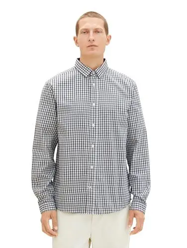 Produktbild: TOM TAILOR Herren Regular Fit Hemd mit Karo-Muster, off white navy small check, XXL